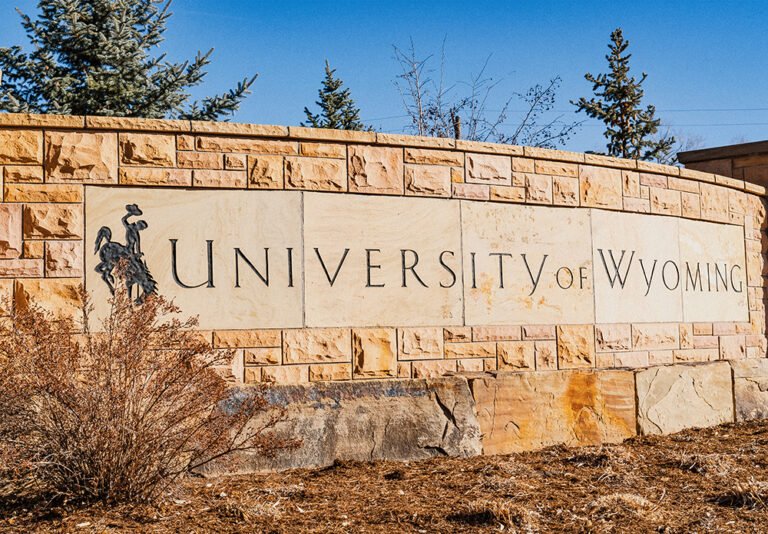 A stone sign for the University of Wyoming.